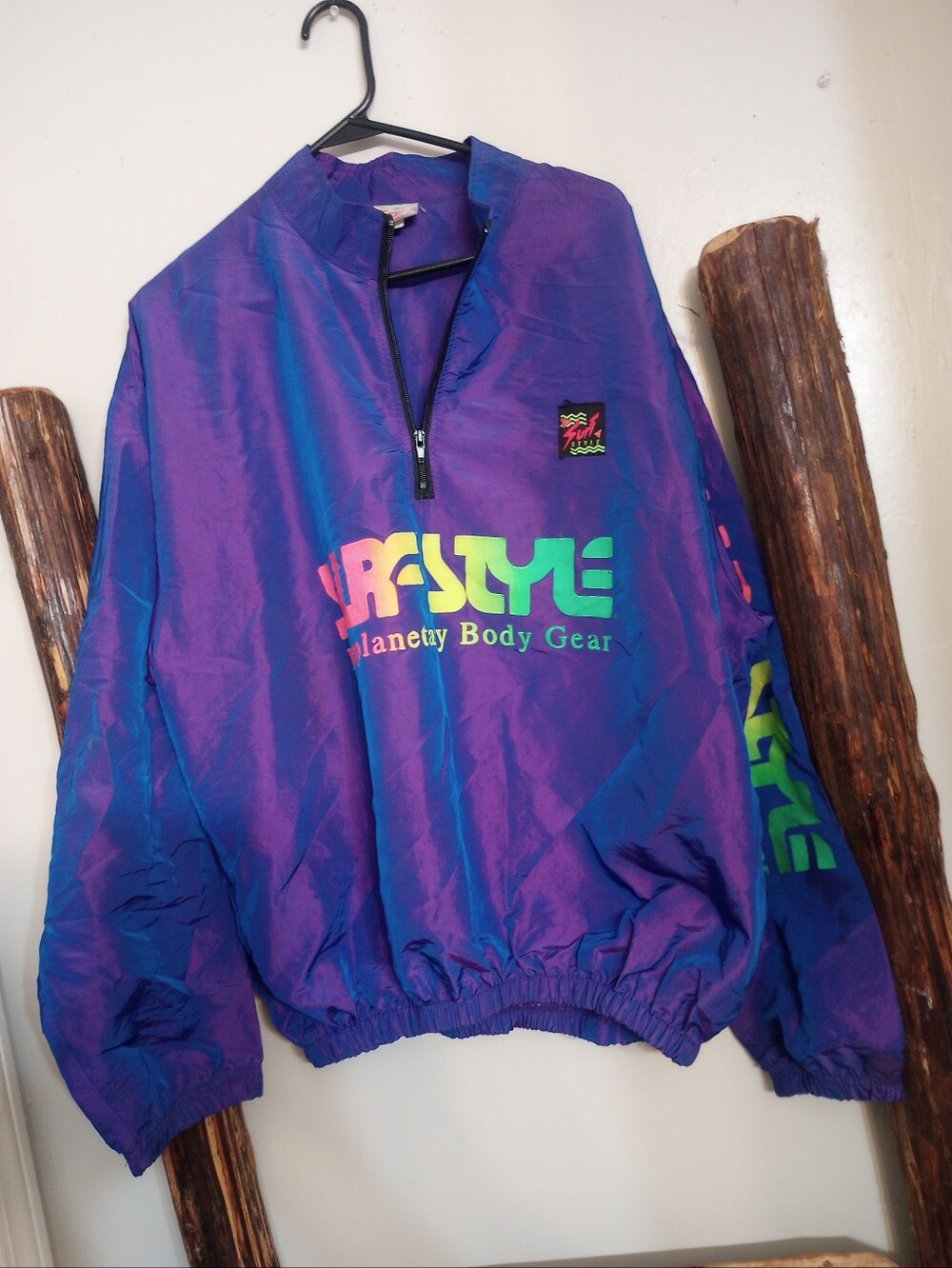 Surf Style Vintage 90's Pullover 1/4 Zip Neon Windbreaker